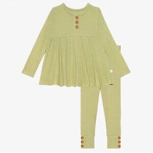 Posh Peanut Zeytoon Waffle Long Sleeve Henley Peplum Legging Set, Green, Size 5T